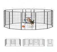 PawHut Enclos pour chiots - 12 pièces - 100 cm de haut - Pliable - Avec porte verrouillable - 12 plaques grillagées en acier - Enclos pour grands chiens - Pour l'intérieur et l'extérieur - Gris
