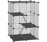 PawHut Enclos pour Petits Animaux 3 Niveaux modulable 39 Panneaux avec 2 rampes, Cage à Lapin Parc clôture pour Animaux domestiques d’intérieur pour Lapin, Chaton, Chinchilla, Furet, en métal Noir