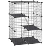 PawHut Enclos pour Petits Animaux 3 Niveaux Modulable 39 Panneaux Noir | Avec 2 Rampes, Cage à Lapin, Cage Furet, Parc Clôture d’Intérieur, pour Lapin Chaton Chinchilla Furet, en Métal