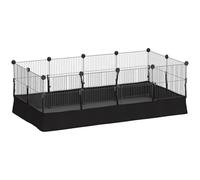 PawHut Enclos pour Petits Animaux, Cage à Lapin modulable, 12 Panneaux avec Tapis étanche, Parc clôture pour Animaux, intérieur et extérieur pour cochons d'Inde, Lapins, hérissons, en Acier, Noir