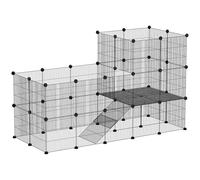 PawHut Enclos pour Petits Animaux, Cage à Lapin modulable 2 Niveaux, 39 Panneaux avec Rampe, Parc clôture pour Animaux domestiques intérieur pour cochons d'Inde, Lapins, hérissons, en Acier, Noir