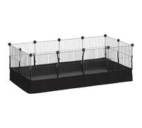 PawHut Enclos pour Petits Animaux Cage Lapin Modulable 12 Panneaux Noir | Tapis Étanche, Parc Clôture, Intérieur Extérieur, pour Cochons d'Inde Hérissons, Acier