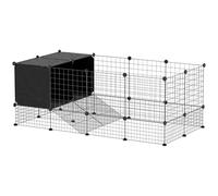 PawHut Enclos pour Petits Animaux Modulable pour Lapins 31 Panneaux Noir | Cage Lapin, Niches Surélevées, Parc Clôture Intérieur, pour Cochons d'Inde, Lapins, Hérissons, Animaux Domestiques, Acier