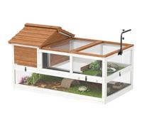 PawHut Enclos pour tortues en bois avec deux maisons principales à charnière - Support de lampe - Cage d'extérieur pour reptiles - 116 x 70,5 x 69,5 cm - Orange