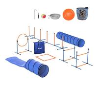 PawHut - Ensemble d'Agilité pour Chien 11 Pièces avec 2 Tunnels, Sauts Ajustables, Anneau, Piquets, Zone de Pause, Sac pour Friandises, Parcours d'Obstacle Intérieur et Extérieur avec Sac de Transport