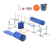 PawHut - Ensemble d'Agilité pour Chien 11 Pièces avec 2 Tunnels, Sauts Ajustables, Anneau, Piquets, Zone de Pause, Sac pour Friandises, Parcours d'Obstacle Intérieur et Extérieur avec Sac de Transport