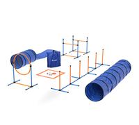 PawHut Ensemble d'Agilité pour Chien 11 Pièces, Parcours d'Obstacle avec 2 Tunnels, Sauts Ajustables, Orange et Bleu