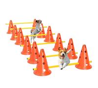 PawHut Ensemble d'Agilité pour Chien 6 Pièces avec 12 cônes, 12 poteaux, Parcours d'Obstacle Intérieur et Extérieur à Hauteur réglable avec Sac de Transport, Assemblage Facile, Orange