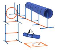 PawHut Ensemble d'Agilité pour Chien 8 Pièces avec Tunnel, Slaloms, Sauts Ajustables, Sac de Transport, 350x68x70cm, Orange