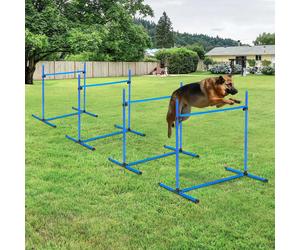 PawHut - ensemble d'agilité pour chiens, 4 pièces, équipement d'agilité réglable en hauteur, barre de saut, ensemble de 4 obstacles Bleu