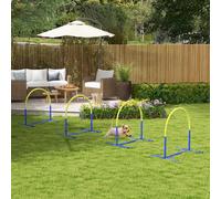 PawHut Ensemble d'agilité pour chiens, Entraînement canin, 4 arcs, pour débutants, avec sac de transport, bleu+jaune, 88 x 64 x 95cm