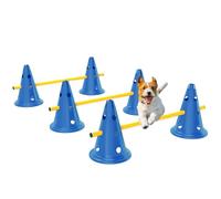PawHut Ensemble d'équipement d'agilité pour chien, kit de dressage portable pour six cônes, 6 bâtons avec sac de transport, trois pièces réglables en hauteur, obstacles de saut, bleu