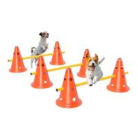 PawHut Ensemble d'équipement d'agilité pour Chien, kit d'entraînement Portable pour Huit cônes, Huit bâtons avec Sac de Transport, 4 Obstacles à Saut en Hauteur réglable, Orange