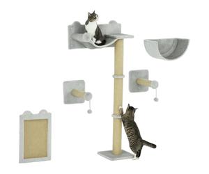 PawHut Ensemble Mur d'escalade Chat griffoir jusqu'à 5kg Gris Clair