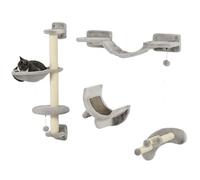 PawHut Ensemble Mur d'escalade pour Chat, étagère Murale pour Chat avec hamac, Pont, Planche à gratter et Balle, Stable pour d'intérieur jusqu'à 5 kg, Gris