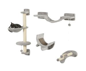 PawHut Ensemble Mur d'escalade pour Chat, étagère Murale pour Chat avec hamac, Pont, Planche à gratter et Balle, Stable pour d'intérieur jusqu'à 5 kg, Gris