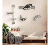PawHut Ensemble mur d'escalade pour chat, étagère murale pour chat hamac, pont, planche à gratter et balle, jusqu'à 5 kg, gris