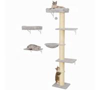 PawHut Ensemble Mural pour Chat 3 pièces avec griffoir 6kg Gris Clair | Éléments muraux, plateformes, hamac, set mobilier mural pour chat, pour grimper, jouer, dormir.