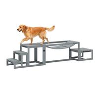 PawHut Équipements d'entraînement agilité pour Chien, kit d'équipement d'agilité pour Chien, 3 pièces, Pont Souple, Plateforme de Pause, escalier Inclus, en Bois Massif, Gris
