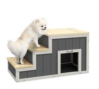 PawHut Escalier 2 en 1 pour Chiens, Escalier pour Chats avec Grotte, Escalier pour Animaux domestiques avec 3 marches, Rampe pour Animaux domestiques en Bois, Escalier pour Chats jusqu'à 30 kg, pour