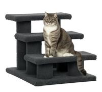 PawHut Escalier Chat 3 marches griffoir Moquette Gris | Petit arbre à chat multi-niveaux, pour chatons et chiens d'intérieur pour grimper et jouer