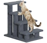 PawHut Escalier pour Animaux de Compagnie 4 Marches 61 x 41 x 60 cm Gris | Escalier pour Chat Chien, Revêtement Effet Laine Bou pour Lit Haut et Canapé