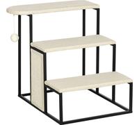 PawHut Escalier pour animaux de compagnie Escalier pour chats 3 marches Escalier pour chiens avec griffoir et balle de jeu Aide à l'accès Pratique & léger Acier Blanc Crème+Noir