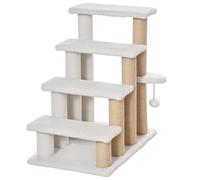 PawHut Escalier pour Animaux domestiques avec griffoir Balle Escalier pour Chats 4 marches Escalier pour Chiens Escalier pour Animaux Panneau aggloméré Peluche Jute Blanc 60 x 40 x 64 cm
