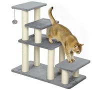 PawHut Escalier pour Animaux domestiques réglable 3/4 marches, échelle pour Chat et Chien avec griffoirs en sisal et Balle, respectueux des articulations, pour Lits, canapés, Gris