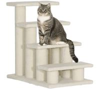 PawHut Escalier pour Animaux de Compagnie escalier pour Chat Chien avec 4 marches revêtement Effet Laine bouclée pour lit Haut et canapé 61 x 41 x 60 cm crème