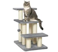 PawHut Escalier pour Chat Réglable 3 Marches Arbre à Chat avec Balle Gris | Griffoirs en Sisal, pour Atteindre Facilement les Lits Hauts ou les Canapés