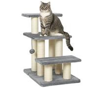 PawHut Escalier pour Chat réglable 3 marches, Arbre à Chat avec griffoirs en sisal et Balle, pour Atteindre Facilement Les Lits Hauts ou Les canapés, Gris