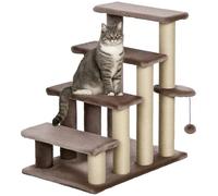 PawHut Escalier pour chats avec griffoir Escalier pour animaux domestiques à 4 marches avec balle de jeu Escalier pour chiens Escalier pour animaux pour chats jusqu'à 5 kg, peluche Jute Marron 60 x 40