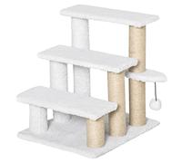 PawHut Escalier pour Chats Escalier pour Animaux domestiques 3 marches avec griffoirs Balle Escalier pour Chiens Escalier pour Animaux pour Chats jusqu'à 5 kg Peluche Jute Blanc 45 x 40 x 48 cm