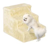 PawHut Escalier pour Chien à 3 marches, 35 cm de Haut, pour Petits Chiens ou Chats, avec Housse en Peluche Lavable, pour lit, canapé, canapé, Beige