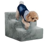 PawHut Escalier pour Chien à 3 marches escalier pour Chat échelle antidérapante pour Animaux de Compagnie Housse Amovible et Lavable 46 x 35 x 35 cm Gris Clair