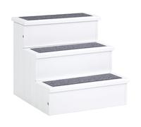 PawHut Escalier pour Chien Animaux Rampe 3 marches revêtement Tapis Coffre Interne Rangement Blanc Gris