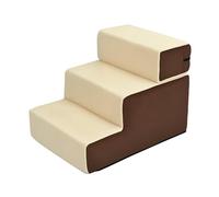 PawHut Escalier pour Chien Animaux Rampe pour canapé 2/3 marches déhoussable dim. 54L x 40l x 39H cm Mousse Haute densité Tissu Peluche Courte Chocolat crème