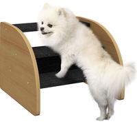 PawHut escalier pour chiens 3 marches, escalier pour animaux domestiques avec paroi latérale, rampe pour petits chiens jusqu'à 10 kg, escalier pour canapé, lit, antidérapant, chêne