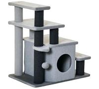 PawHut Escaliers 4 marches Chien pour lit & canapé avec Maison Chat Gris