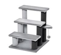 PawHut Escaliers pour chats à 3 marches pour animaux de compagnie Petit arbre griffoir pour chats avec poteau griffoir boule suspendue 45 x 40 x 48 cm Gris
