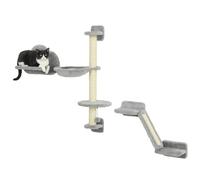 PawHut Étagères murales Chat 3 pièces hamac échelle Grands Chats Gris | Plateforme de saut en forme de nuage, poteau à griffer, meuble mural pour chat, balle de jeu, gain de place