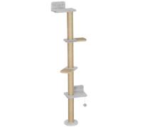 PawHut Étagères Murales pour Chat 180 cm, 4 Plateformes d'Escalade, Poteau à Griffer en Jute et Jouet Suspendu, Gris Clair
