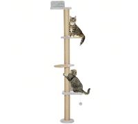PawHut Étagères Murales pour Chat 180 cm, Arbre à Chat avec 4 Plateformes d'Escalade, Poteau à Griffer en Jute et Jouet Suspendu, Gris Clair Descriptions Longues:Optimisez votre visionnage avec notre 