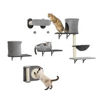 PawHut Étagères Murales pour Chat 5 Pièces 2 Niches jusqu'à 5 kg Gris