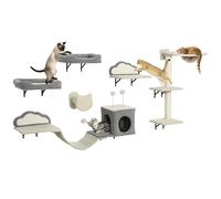 PawHut Étagères murales pour chat, 6 pièces, ensemble de meubles muraux, hamac à bulles en acrylique, niche, hamac, échelle et griffoir en sisal, arbre à chat mural stable pour chats d'intérieur beige