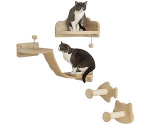 PawHut Étagères murales pour Chat, Ensemble de Meubles muraux, Arbre Parcours Mural Complet 4 pièces avec marches, échelle, Plates-Formes de Saut, griffoirs, Boule de Jouet, Gris