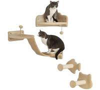 PawHut Étagères murales pour Chat, Ensemble de Meubles muraux pour Chat, Arbre à Chat Parcours Mural Complet 4 pièces avec marches, échelle, Plates-Formes de Saut, griffoirs, Boule de Jouet, Gris