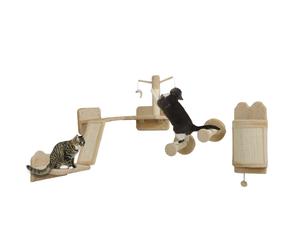PawHut Étagères murales pour chat, ensemble de meubles muraux pour chat, lot de 4 pièces, avec teasers, balle de jouet, beige