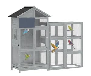 PawHut Extension de volière pour pinsons et perruches Gris 196x60x164.5cm